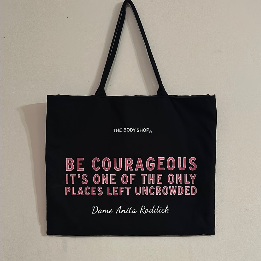 The Body Shop Black Tote with Pink Quote